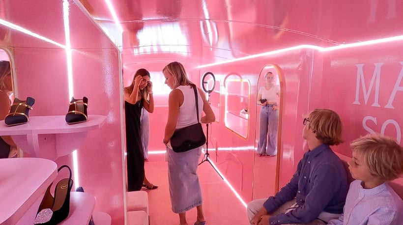 Malone Souliers Pink Routemaster Interior Promohire Mobile Shoe Store