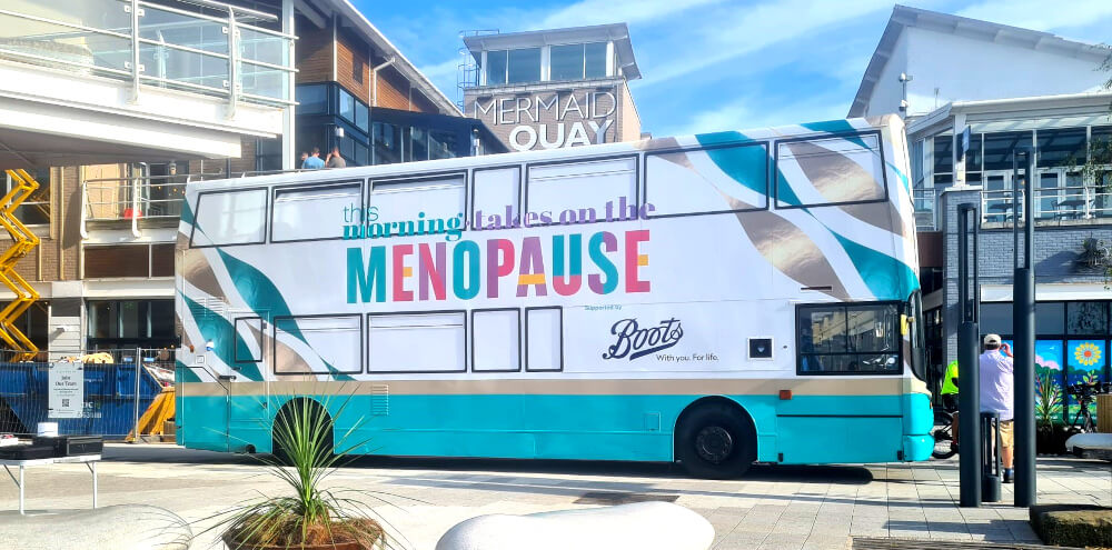 Menopause bus at Cardiff's Mermaid Quay