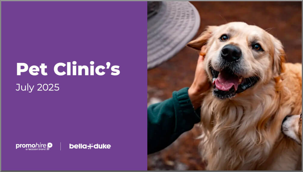 A dog on a promotional campaign pitch deck for Bella & Duke.