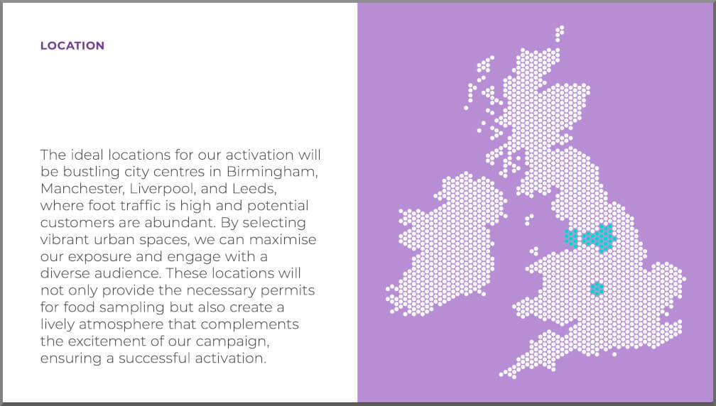A map of the UK and Ireland as shown on a campaign pitch deck.