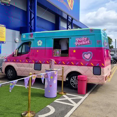 The Polly Pocket promotional ice cream van outside Smyths Toy Store.