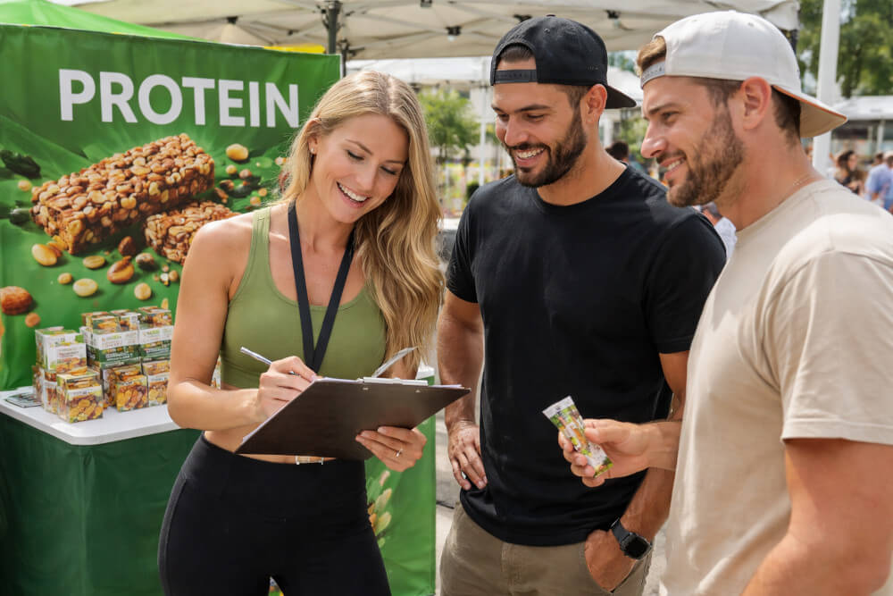 A woman gets feedback at a fitness and nutrition brand's live experiential campaign or event.