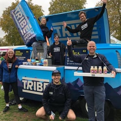 Tribe protein shakes event blue vw camper design