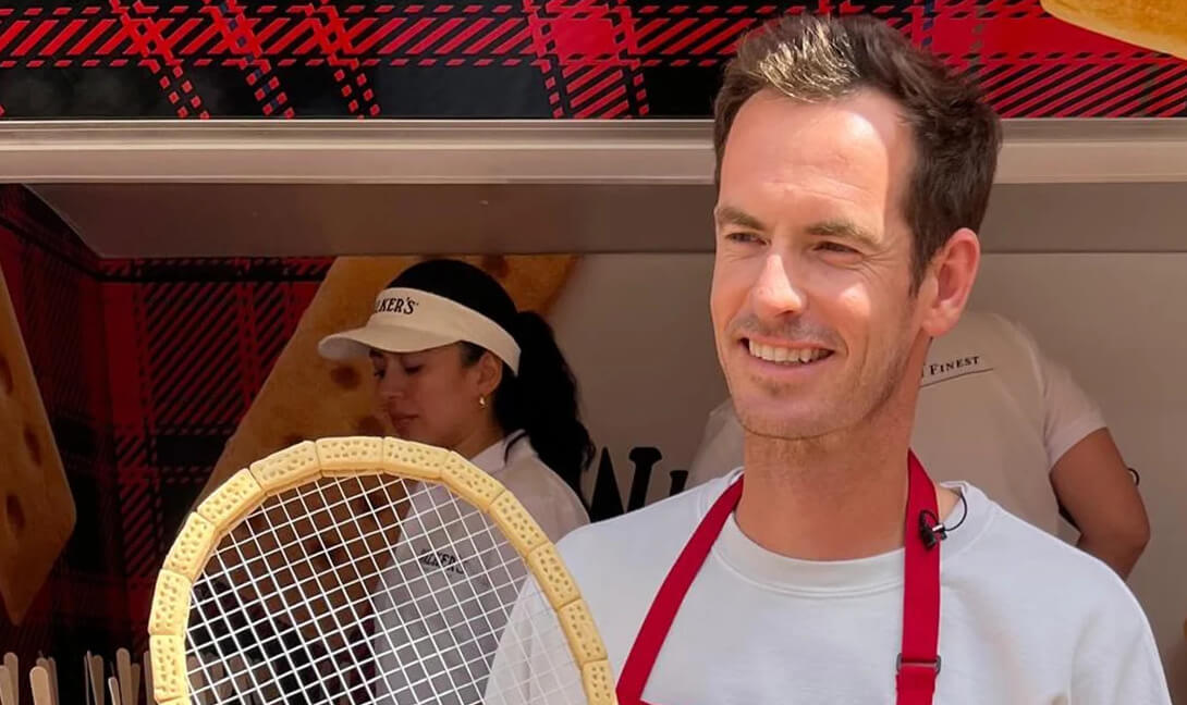 Andy Murray poses for Walker's Scottish Shortbread food and beverage campaign, pre-HFSS regulations.