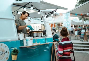 Promotional vehicle parking blue food truck