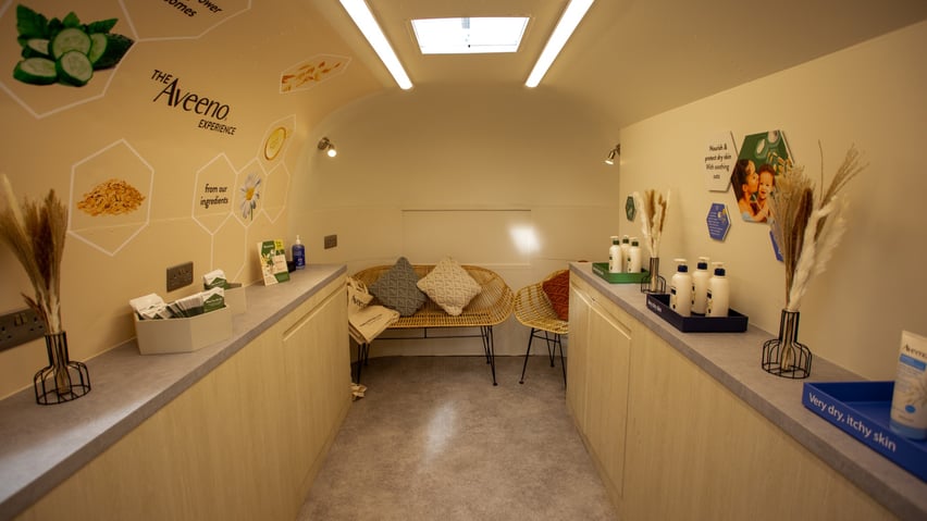 Aveeno Airstream oat themed light wood interior