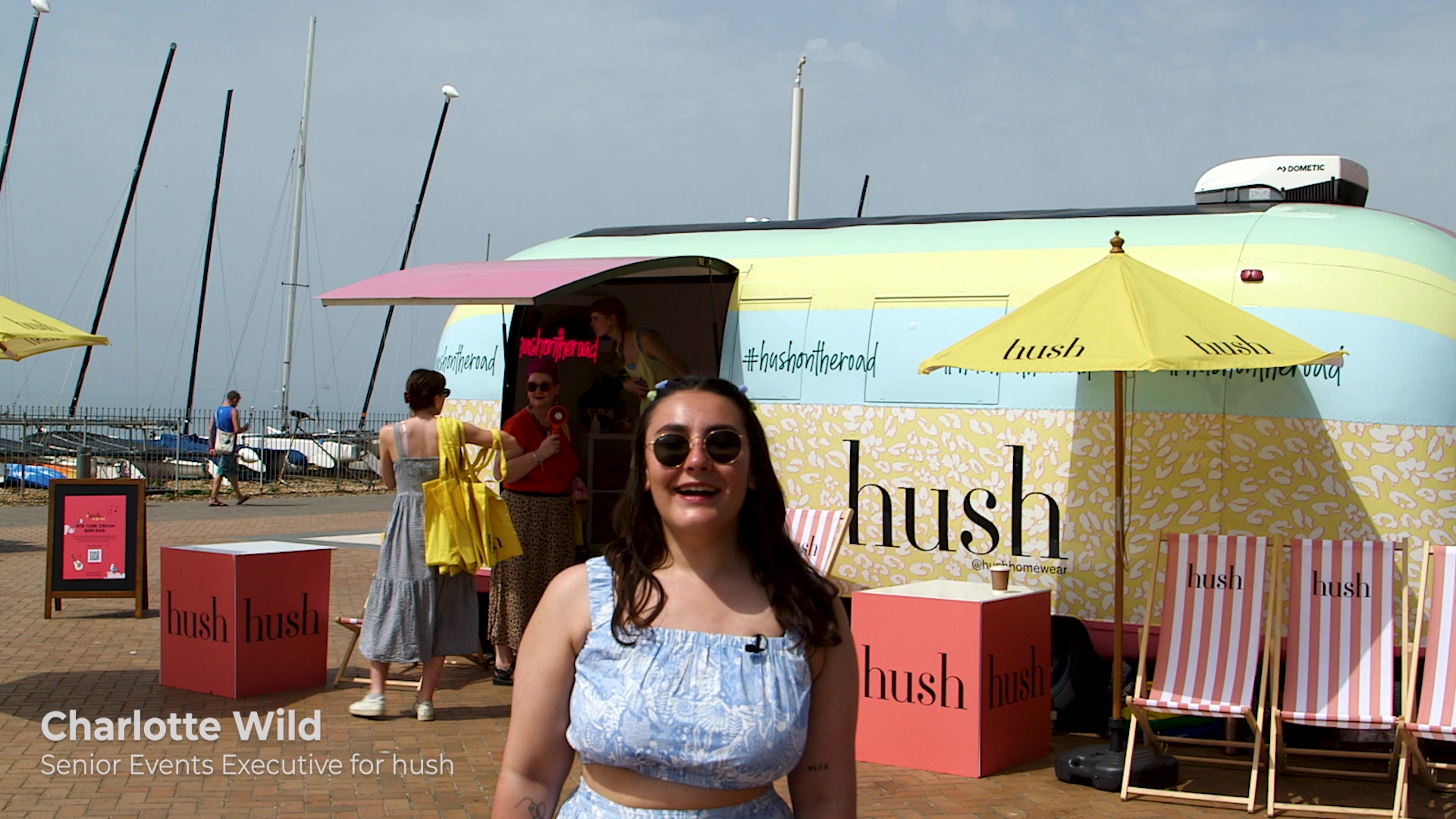 Content capture of a brand experience, with a team member being interviewed in front of the promotional vehicle.