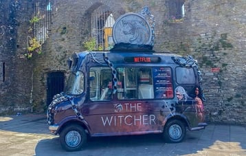 Witcher ice cream van outside a castle