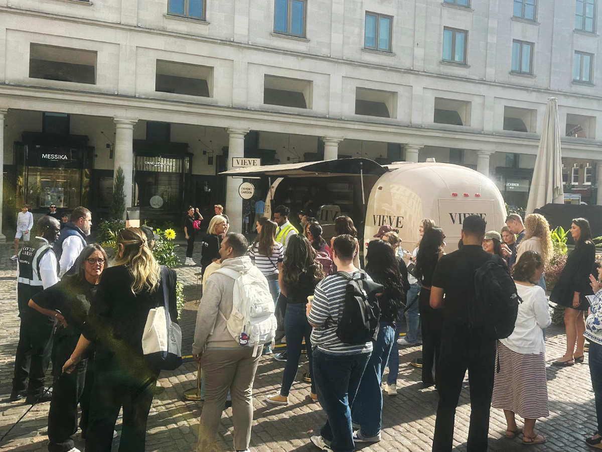 An Airstream event for Vieve, with a large crowd in London.
