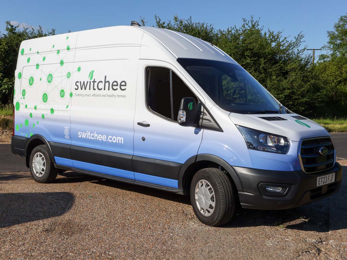 An electric vehicle hire for the Switchee brand, fully wrapped and customised.