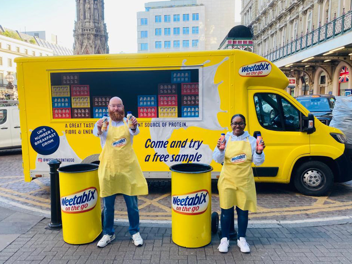 The Weetabix exhibition vehicle for a live sampling campaign.