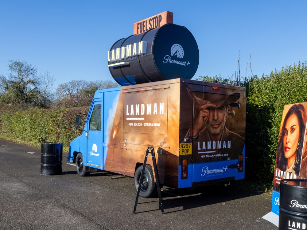 Event props and roof sign for Paramount's Landman pop-up event campaign.