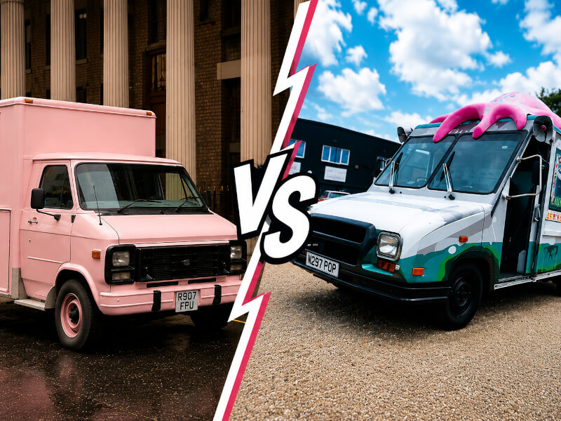 An image of a US postal truck and an American ambulance, both for brand activations (promotional campaigns), and each by Promohire.