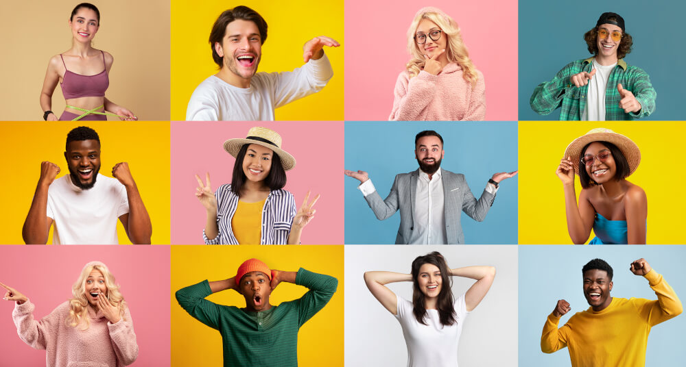 A collage of brand influencers, posing on camera to be part of a marketing strategy.