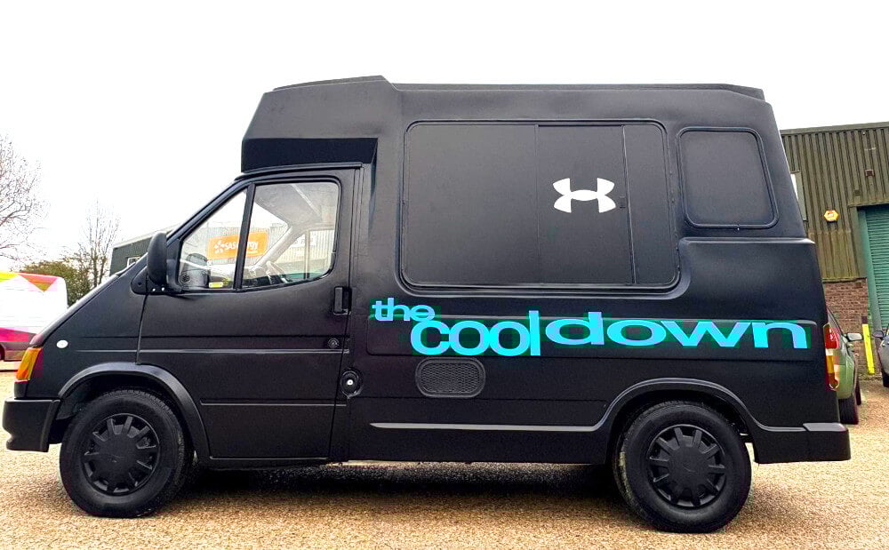 A promotional vehicle for Under Armour's 'the cooldown' activewear and fitness campaign.