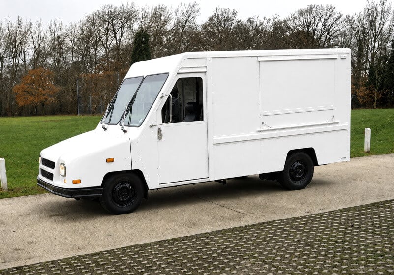 Promohire's Utilimaster, a US postal or mail delivery van/truck from America and purchased from Pinewood Studios.