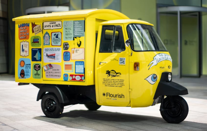 The Piaggio Ape used for Data Vandals and Canva, for the Great London Survey.