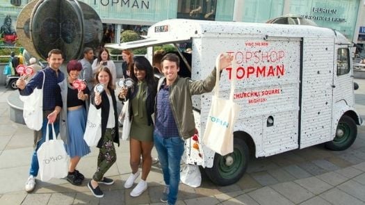 TopShop promotional activity taking place in a top product sampling location in Brighton