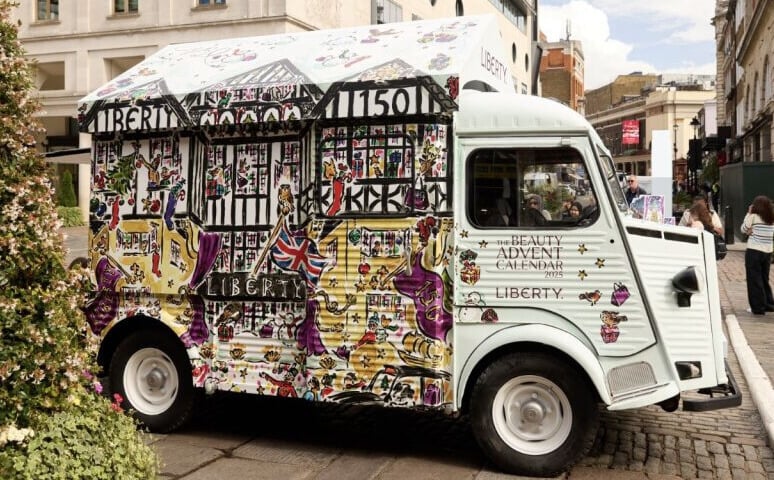 An image of a custom H-Van for Liberty's advent calendar beauty campaign.
