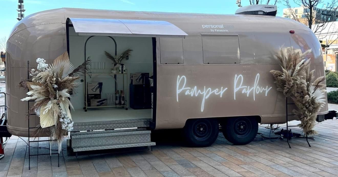 Airstream event trailer hire - An image of the custom Pamper Parlour Airstream for Panasonic