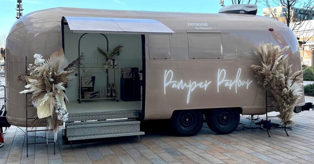 Panasonic Pamper Parlour Airstream hire grey brown white