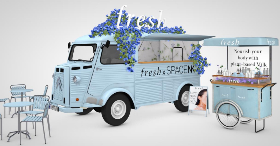 fresh blue branded citroen h van and tables and chairs and mobile drinks cart